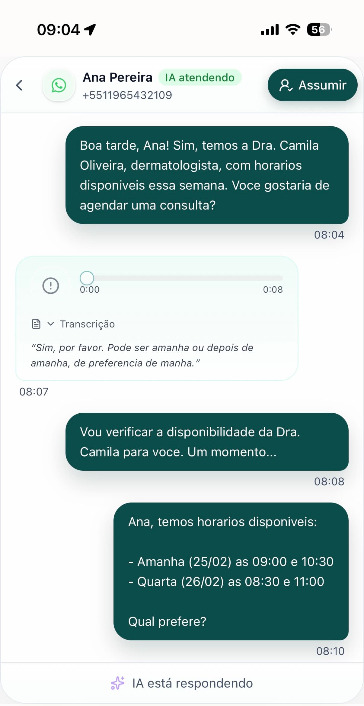 Tela do inbox do Eloquium com conversas de pacientes e contexto de atendimento